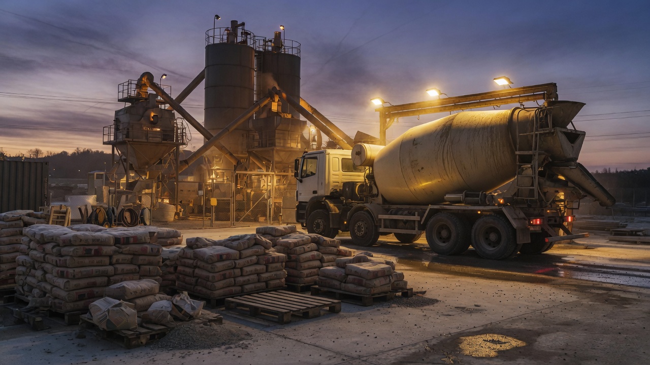 Ready-mix plant at dusk